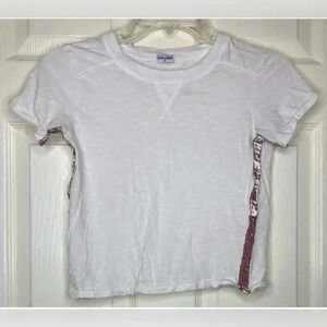 Girls SPLENDID White Pink Velvet Stripe Crew Neck T-shirt Top Sz 10 EUC